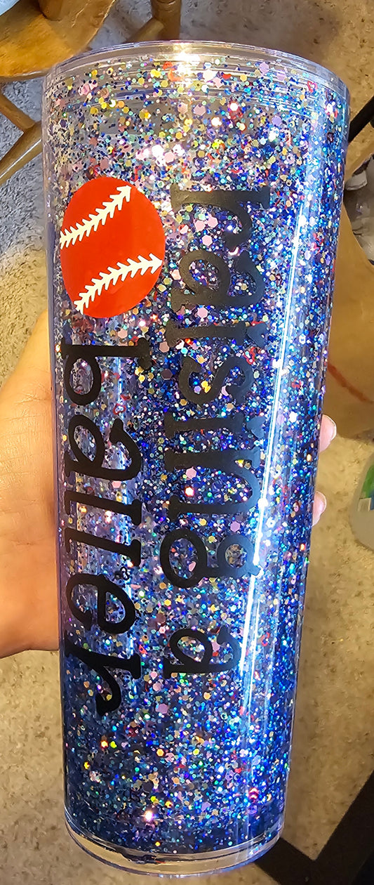 24 oz. Snow Globe Tumbler w/ Rainbow Tinsel Glitter